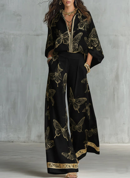 Virginia | Conjunto de dos piezas casual y elegante con estampado de mariposas doradas